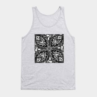 black and white flower pattern, floral designs, minimal art, abstract art, floral pattern, antique rug photo , For custom orders please DM me. Tank Top